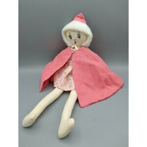 Bygie Handmade Fabric Ragdoll Embroidered Pink Floral Dress Blonde Braids Girl